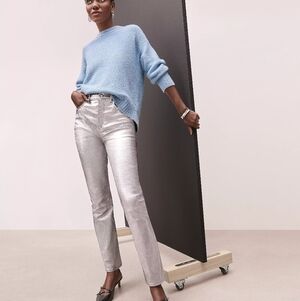 Silver Metallic Shiny Straight Leg Pants - LOFT - NYE